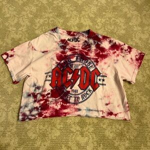 Red and white tie-dye AC/DC crop top #rocktee